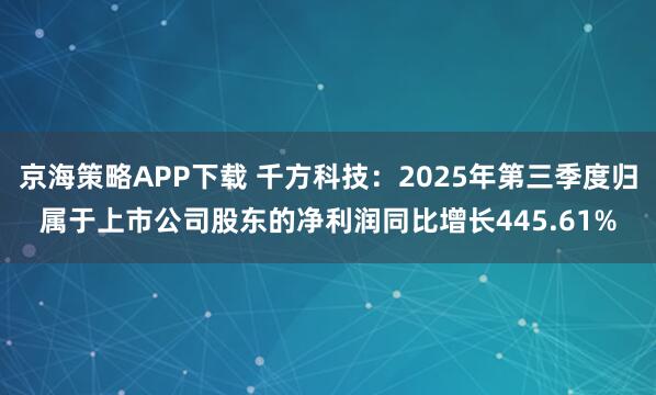 京海策略APP下载 千方科技：2025年第三季度归属于上市公司股东的净利润同比增长445.61%