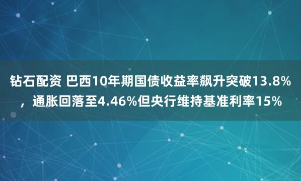 钻石配资 巴西10年期国债收益率飙升突破13.8%，通胀回落至4.46%但央行维持基准利率15%